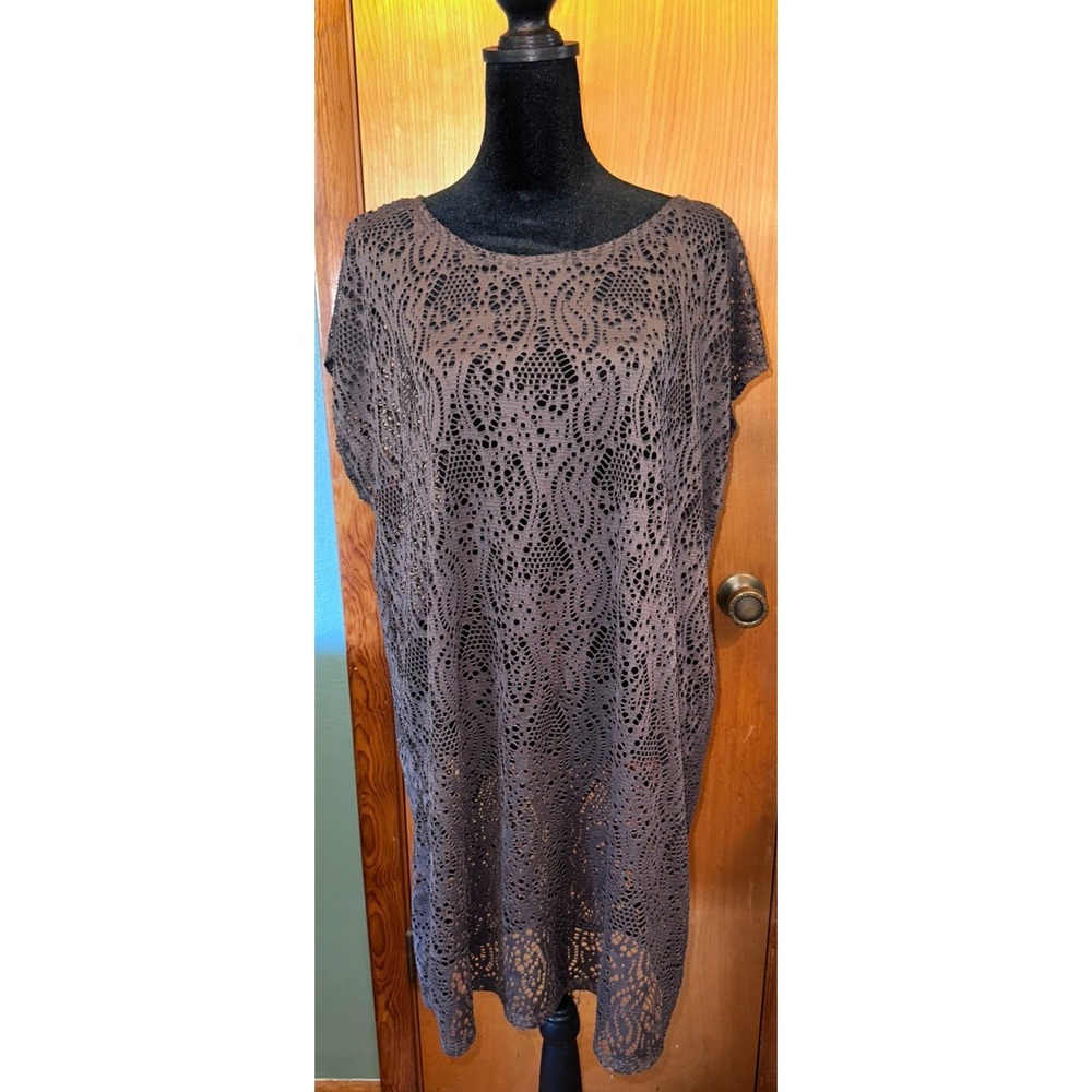 Merona Womens Gray Crochet Lace Swimsuit Cover Up Dress Large